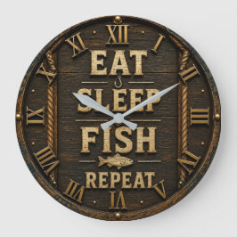 Eat Sleep Fish Repeat Fisherman Gift ラージ壁時計