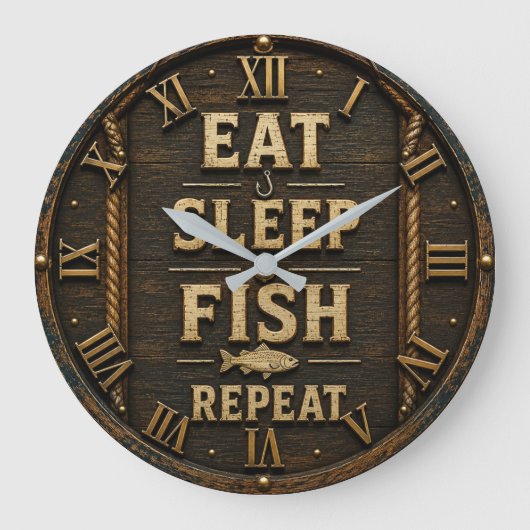Eat Sleep Fish Repeat Fisherman Gift ラージ壁時計 (正面)
