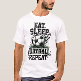 Eat Sleep Football Repeat ビンテージサッカーデザイン Tシャツ