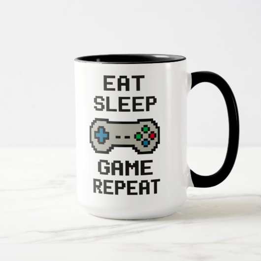 Eat Sleep Game Repeat - ゲーマーピクセルアートマグ マグカップ (右)