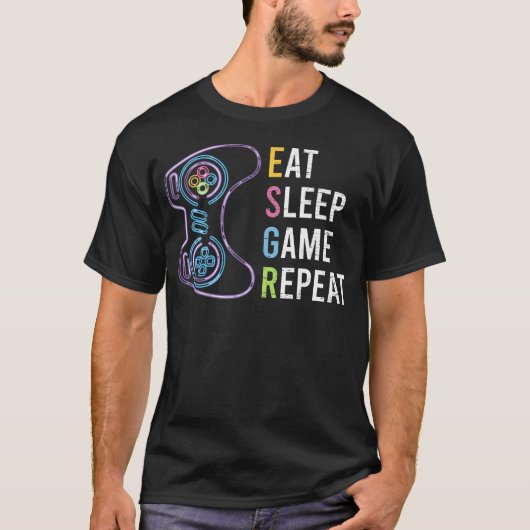 Eat Sleep Game Repeat ゲーマー ゲーム好きのための Tシャツ (正面)