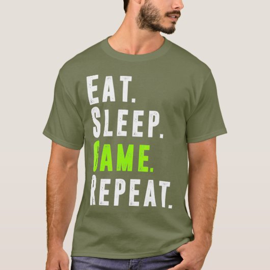 Eat Sleep Game Repeat ビデオコンピュータゲーム Tシャツ (正面)