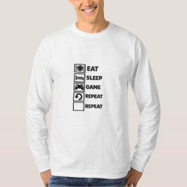 Eat Sleep Game Repeat - 大胆なゲーマー刺繍 Tシャツ