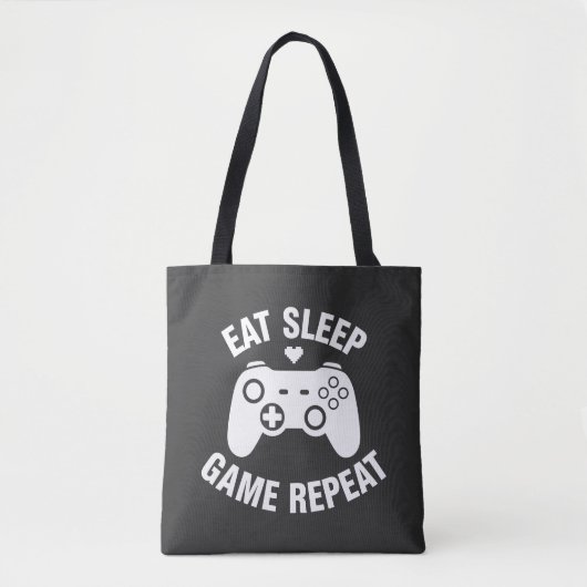 Eat Sleep Game Repeat - 面白いゲーマーの引用デザイン トートバッグ (正面)