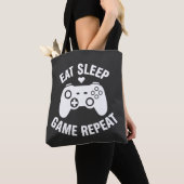 Eat Sleep Game Repeat - 面白いゲーマーの引用デザイン トートバッグ (クローズアップ)