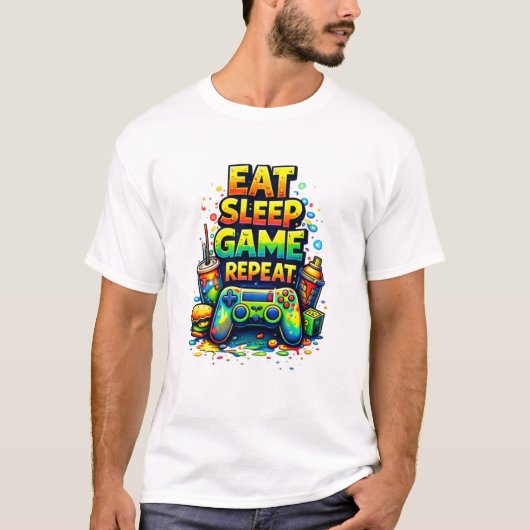 Eat Sleep Game Repeat – Classic Gamer Lifestyle  Tシャツ (正面)