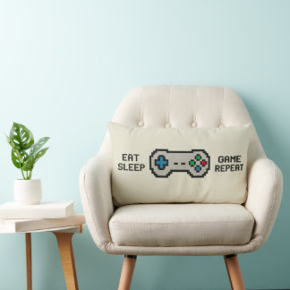 Eat Sleep Game Repeat – Cool Pixel Gamer Pillow ランバークッション
