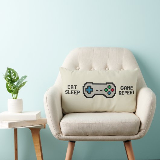 Eat Sleep Game Repeat – Cool Pixel Gamer Pillow ランバークッション (椅子)