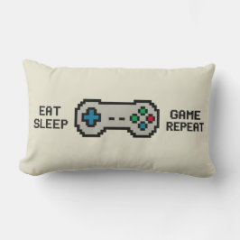 Eat Sleep Game Repeat – Cool Pixel Gamer Pillow ランバークッション