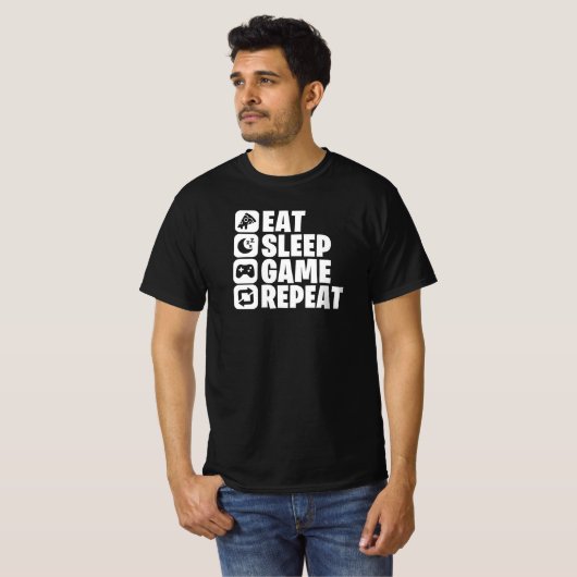 Eat Sleep Game Repeat Funny Gamer Quote Tシャツ (正面フル)