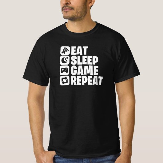 Eat Sleep Game Repeat Funny Gamer Quote Tシャツ (正面)