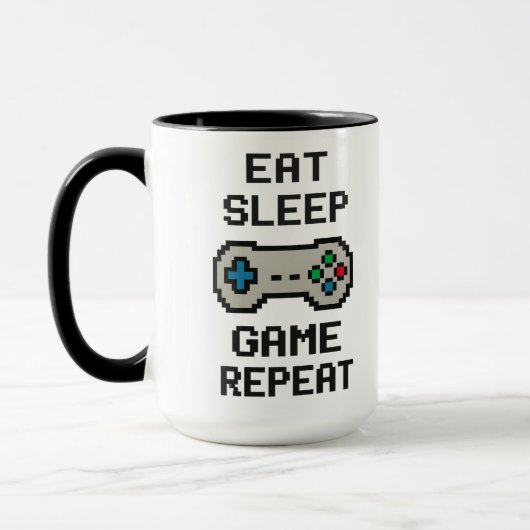 Eat Sleep Game Repeat – Gamer Pixel Art Mug マグカップ (左)