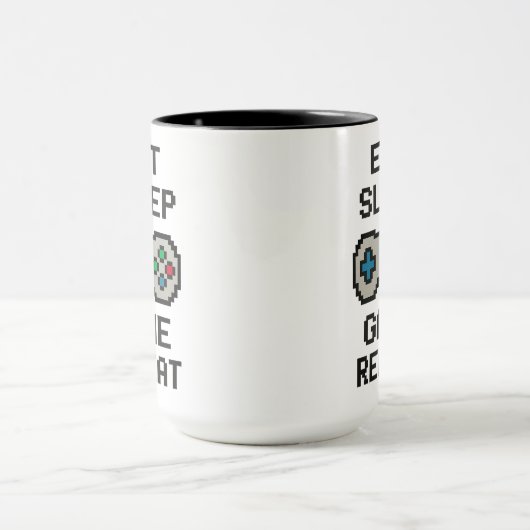 Eat Sleep Game Repeat – Gamer Pixel Art Mug マグカップ (中央)