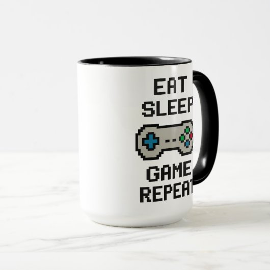 Eat Sleep Game Repeat – Gamer Pixel Art Mug マグカップ (正面右)