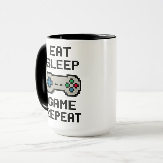 Eat Sleep Game Repeat – Gamer Pixel Art Mug マグカップ (正面左)