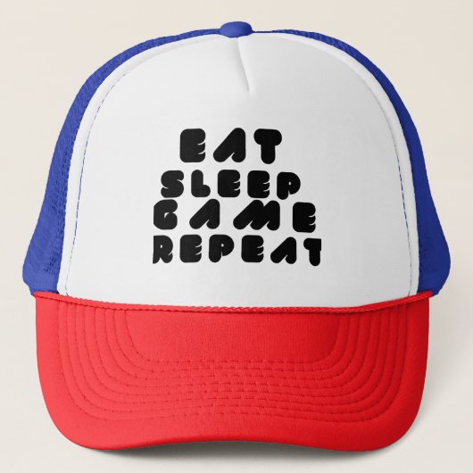 Eat Sleep Game Repeat – Gamer Quote キャップ (正面)