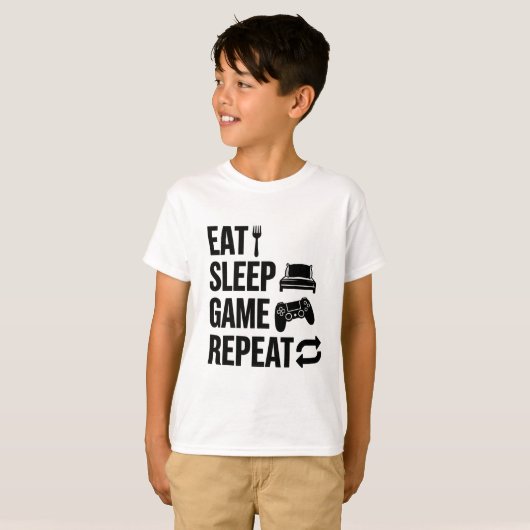 Eat Sleep Game Repeat Gaming Tシャツ (正面フル)