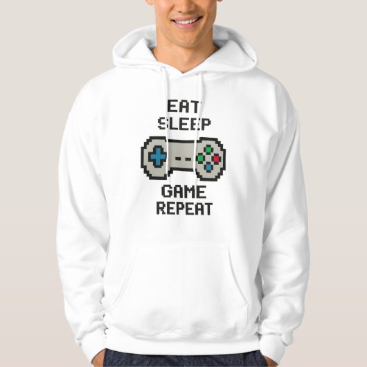 Eat Sleep Game Repeat Hoodie – Retro Pixel Gamer パーカ (正面)
