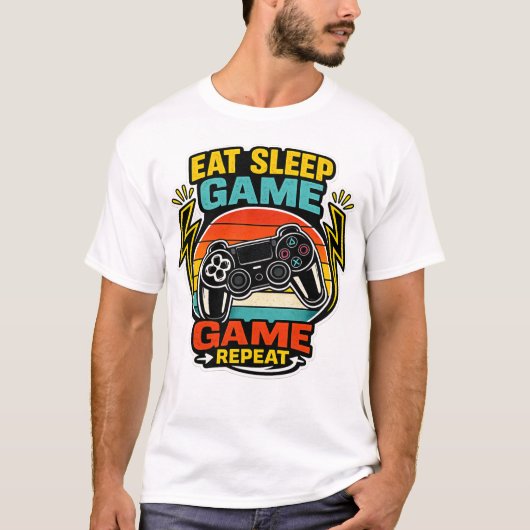 Eat Sleep Game Repeat Retro Controller Tシャツ (正面)