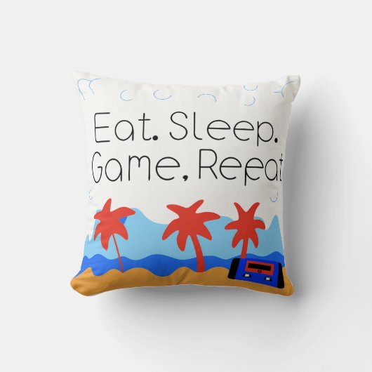 "Eat. Sleep. Game. Repeat." Retro Gaming クッション (正面)