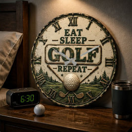Eat Sleep Golf Repeat Vintage Golfer Gift ラージ壁時計