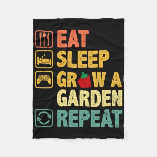 Eat Sleep Grow A Garden Repeat Funny Game Gamer  フリースブランケット (正面)
