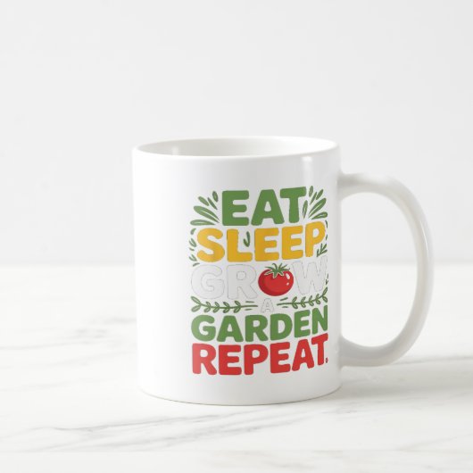 Eat Sleep Grow A Garden Repeat Funny Gardening Gam コーヒーマグカップ (右)