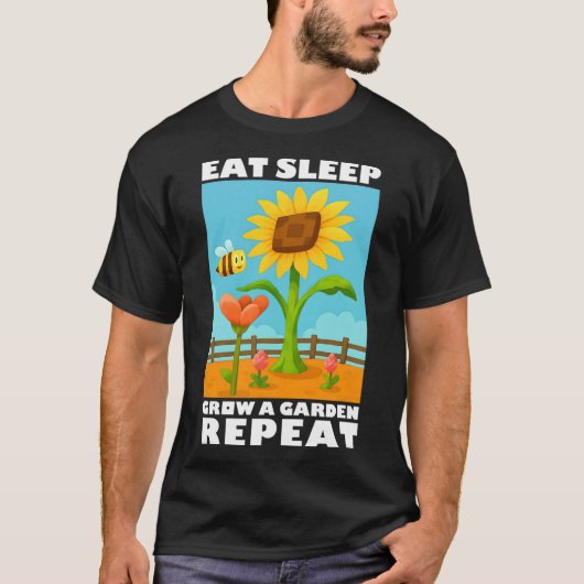 Eat Sleep Grow A Garden Repeat Gamer Style  Tシャツ (正面)