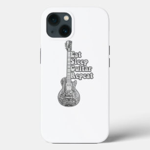 Eat sleep guitar repeat. ビンテージ 黒 白 iPhone 13ケース