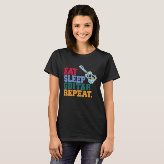 Eat Sleep Guitar Repeat Guitar Player Guitarist Tシャツ (正面フル)