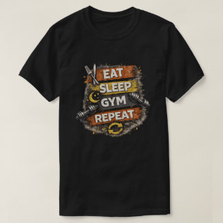 Eat Sleep Gym Repeat ビンテージ フィットネス グラフィック Tシャツ