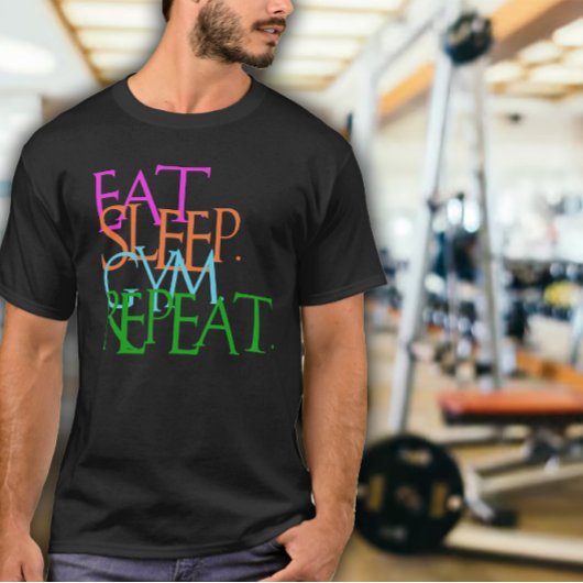 Eat. Sleep. Gym. Repeat. メンズエクササイズ Tシャツ