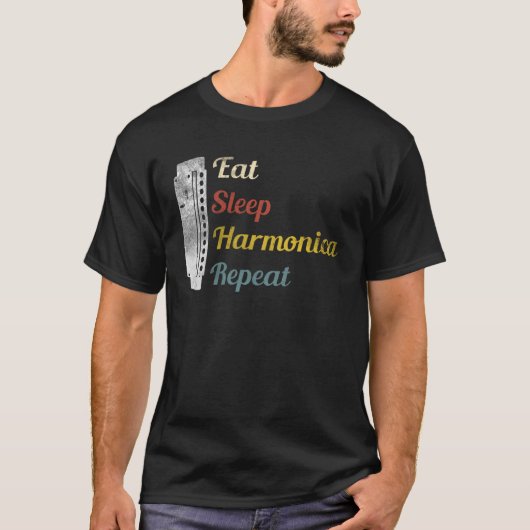 Eat Sleep Harmonica Repeat Harmonica Tシャツ (正面)