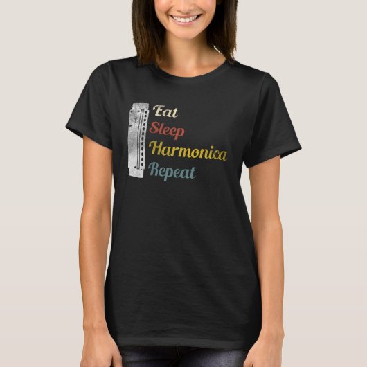 Eat Sleep Harmonica Repeat Harmonica Tシャツ (正面)