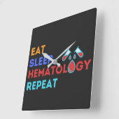 EAT SLEEP HEMATOLOGY REPEAT - #lablife スクエア壁時計 (傾斜)