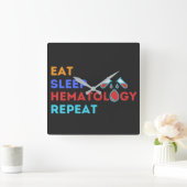 EAT SLEEP HEMATOLOGY REPEAT - #lablife スクエア壁時計 (ホーム)