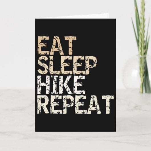 Eat Sleep Hike Repeat ヴィンテージ風デザイン ハイキング カード (正面)