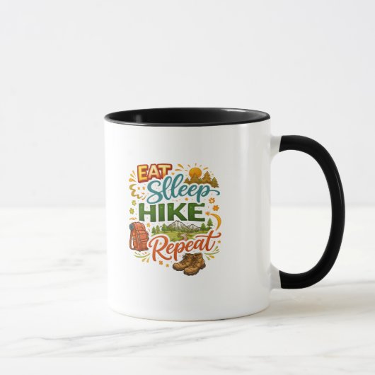 Eat Sleep Hike Repeat – Outdoor Hiking Tee マグカップ (右)