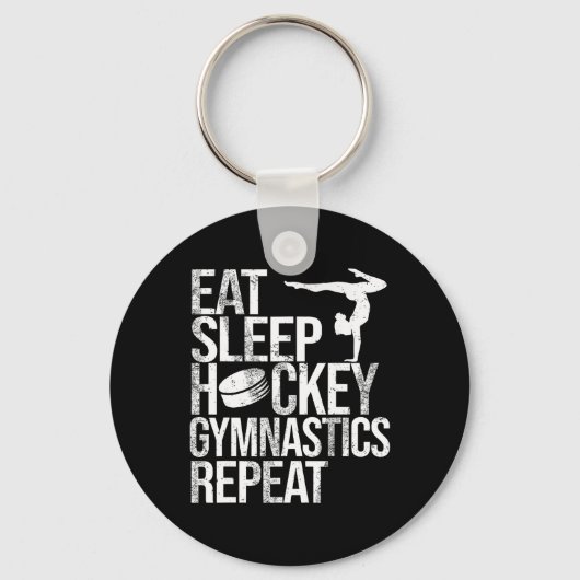 Eat Sleep Hockey Gymnastics Repeat Sport Player Gy キーホルダー (正面)