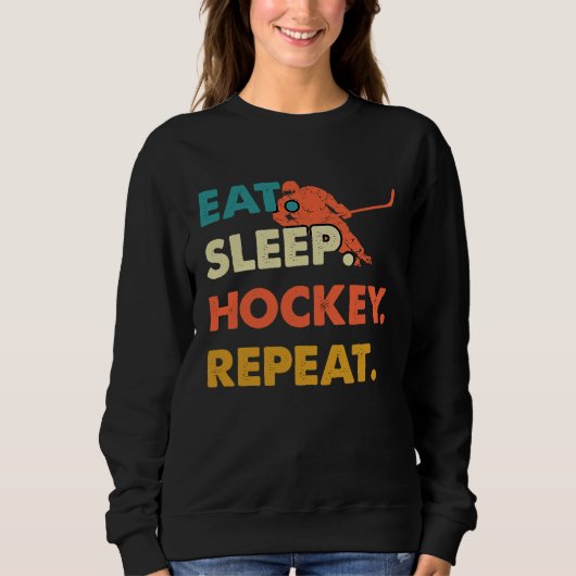 Eat Sleep Hockey Repeat Funny Ice Hockey Frisbee L スウェットシャツ (正面)