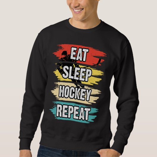 Eat Sleep Hockey Repeat Funny Ice Hockey Frisbee L スウェットシャツ (正面)