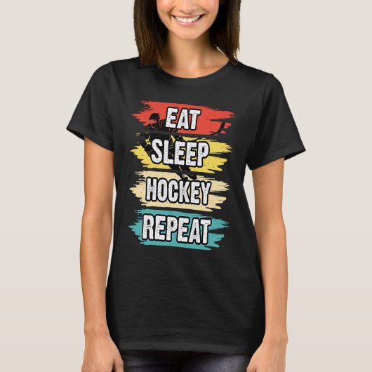 Eat Sleep Hockey Repeat Funny Ice Hockey Frisbee L Tシャツ (正面)