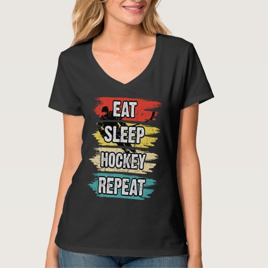 Eat Sleep Hockey Repeat Funny Ice Hockey Frisbee L Tシャツ (正面)