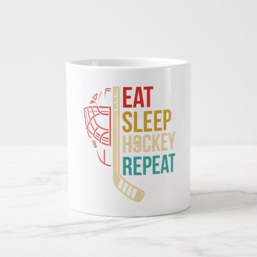 Eat Sleep Hockey Repeat Hockey ジャンボコーヒーマグカップ (正面)