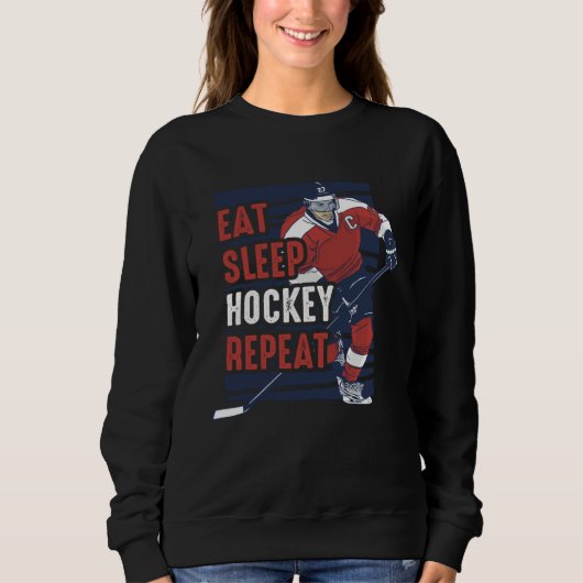 Eat Sleep Hockey Repeat  Hockey Player  for Boys スウェットシャツ (正面)