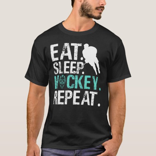Eat Sleep Hockey Repeat Ice Hockey Tシャツ (正面)