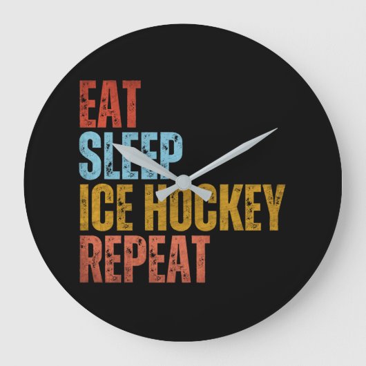 EAT SLEEP ICE HOCKEY REPEAT ラージ壁時計 (正面)