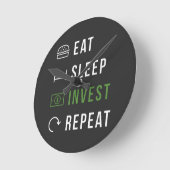 EAT SLEEP INVEST REPEAT STOCK MARKET Acrylic Clock ラウンド壁時計 (傾斜)