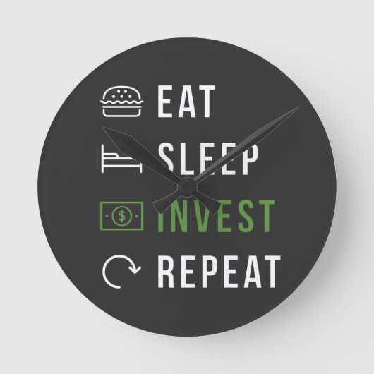 EAT SLEEP INVEST REPEAT STOCK MARKET Acrylic Clock ラウンド壁時計 (正面)
