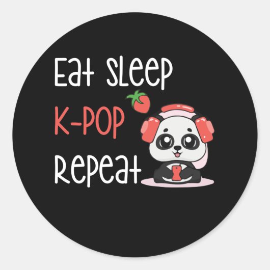 Eat Sleep K-Pop Repeat KPop Panda ラウンドシール (正面)